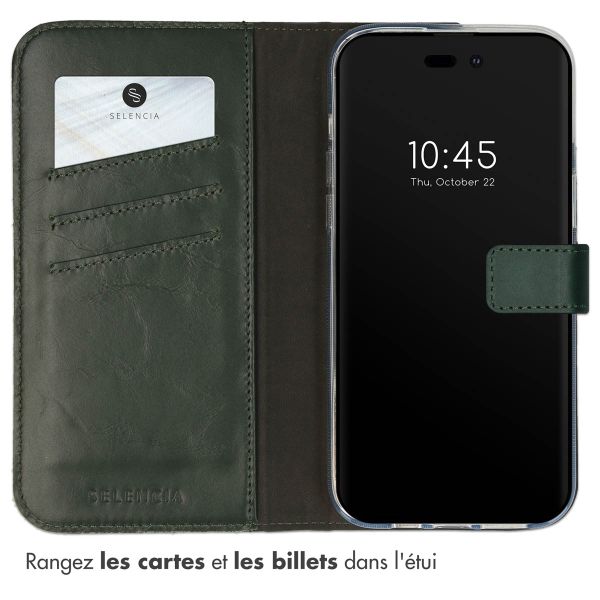 Selencia Étui portefeuille en cuir véritable Apple iPhone 14 Pro Max - Vert