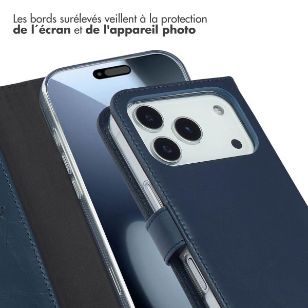 Selencia Étui portefeuille en cuir véritable Apple iPhone 17 Pro - Bleu