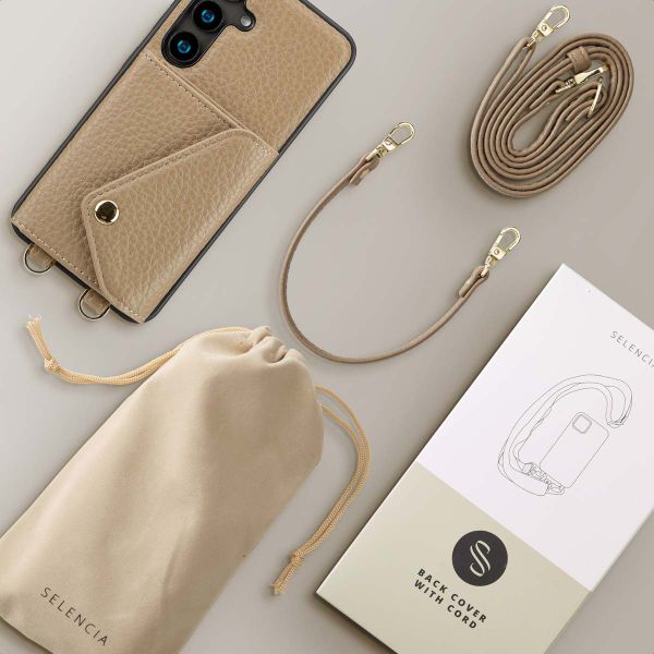 Selencia Coque de télephone Sera avec cordon et porte-cartes enveloppe Samsung Galaxy S24 - Taupe
