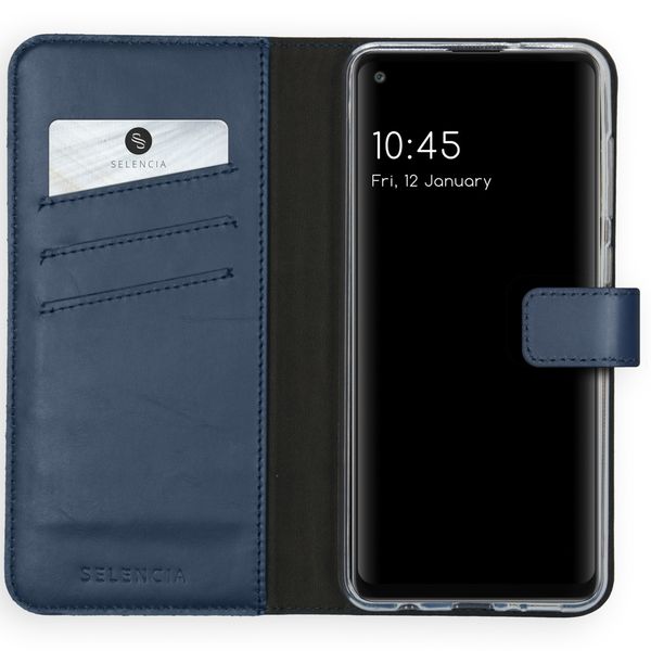 Selencia Étui portefeuille en cuir véritable Samsung Galaxy A21s - Bleu