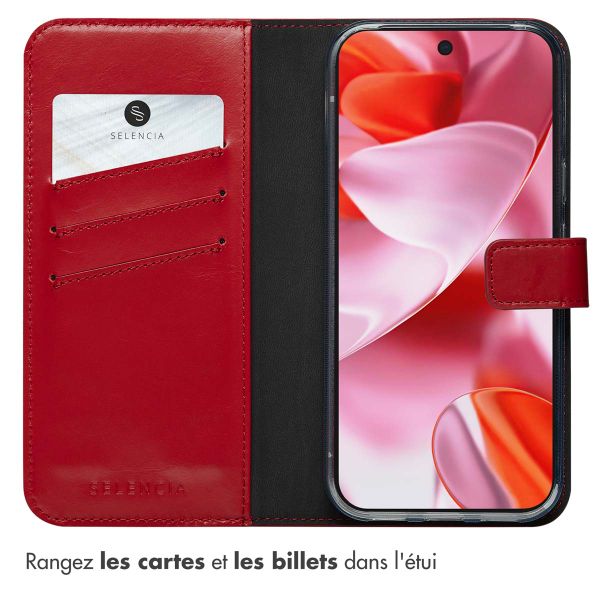 Selencia Étui portefeuille en cuir véritable Google Pixel 10 / 10 Pro - Rouge