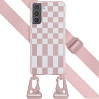 Selencia Coque design en silicone avec cordon amovible Samsung Galaxy S21 - Irregular Check Sand Pink