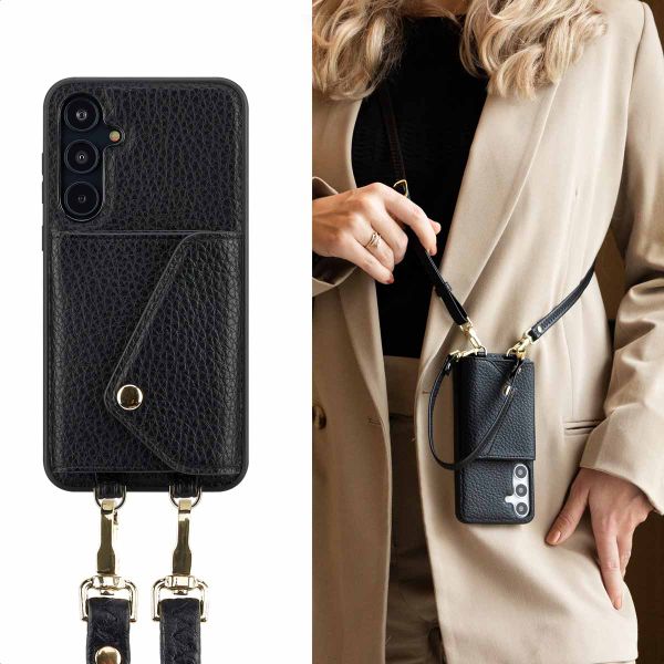 Selencia Coque de télephone Sera avec cordon et porte-cartes enveloppe Samsung Galaxy A55 - Noir