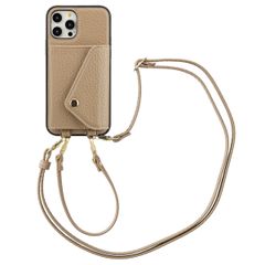 Selencia Coque de télephone Sera avec cordon et porte-cartes enveloppe Apple iPhone 12 (Pro) - Taupe