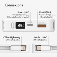 Accezz Powerbank 10 000 mAh avec câbles intégrés - Blanc