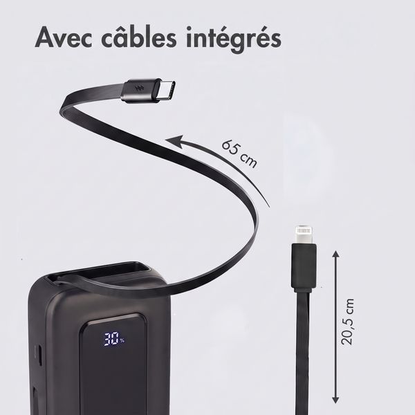 imoshion Batterie externe avec câble rétractable 10 000 mAh - Power Delivery - USB-C + Lightning - Noir