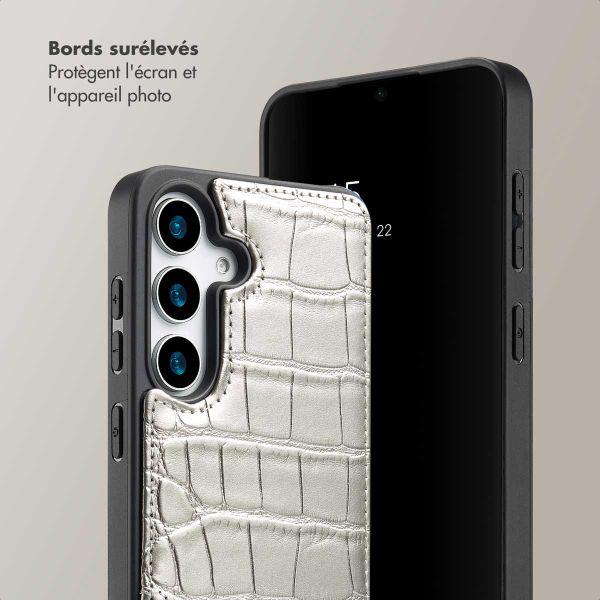 Selencia Coque de télephone Nova Croco avec cordon et porte-cartes Samsung Galaxy S25 - Argent