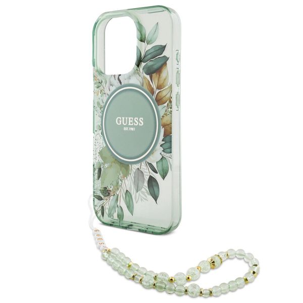 Guess MagSafe IML Flowers Case avec beads strap Apple iPhone 16 Pro Max - Green