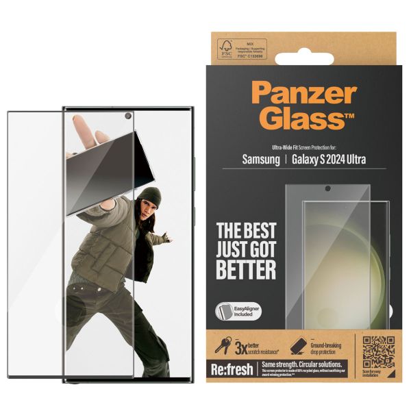 PanzerGlass Film de protection d'écran anti-bactérien Refresh Ultra-Wide Fit avec applicateur Samsung Galaxy S24 Ultra