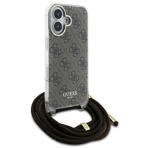 Guess Coque arrière avec cordon 4G Print Apple iPhone 16 - Marron