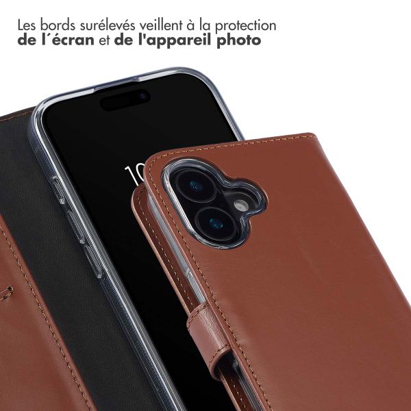 Selencia Étui portefeuille en cuir véritable Apple iPhone 16 - Marron clair