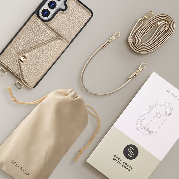 Selencia Coque de télephone Sera avec cordon et porte-cartes enveloppe Samsung Galaxy S26 FE - Champagne