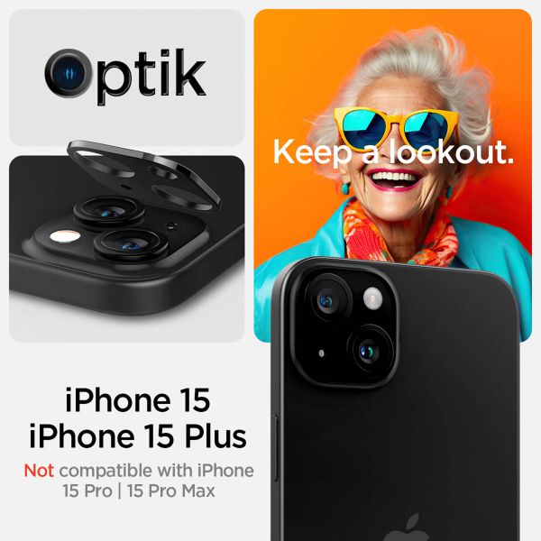 Spigen Optik Lens Protector - Protection complète de la caméra (lot de 2) Apple iPhone 15 / 15 Plus - Black