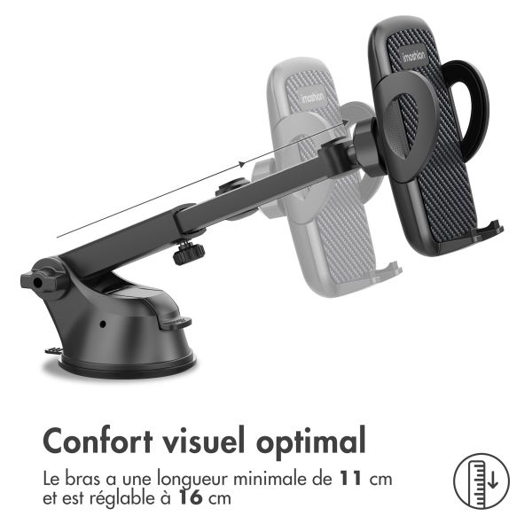 imoshion Support de téléphone 3-in-1 pour voiture - Rotatif à 360° - Universel - Tableau de bord / Pare-brise / Grille de ventilation - Noir