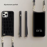 Selencia Coque de télephone Nova Croco avec cordon et porte-cartes Apple iPhone 12 (Pro) - Noir