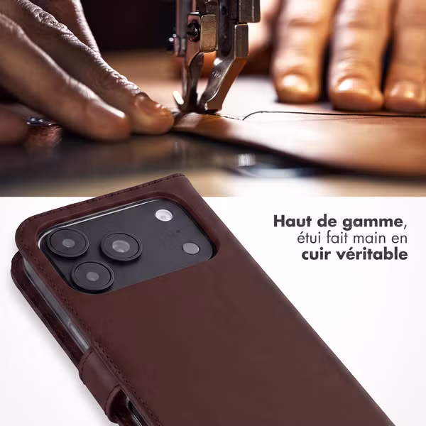 Selencia Étui portefeuille en cuir véritable Apple iPhone 18 Pro Max / 17 Pro Max - Marron