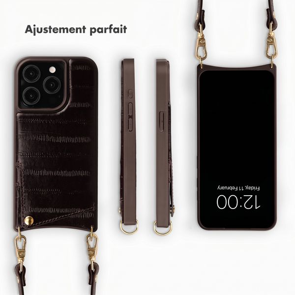 Selencia Nova coque arrière en cuir véritable avec porte-cartes Apple iPhone 15 Pro - Dark Chocolate