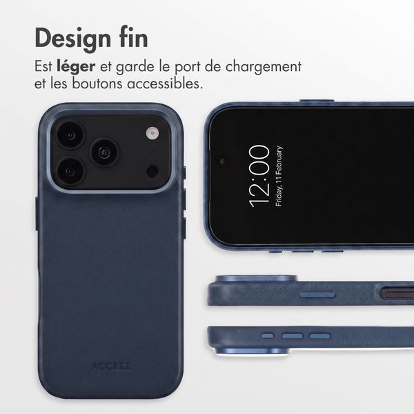 Accezz Coque arrière en cuir avec MagSafe Apple iPhone 18 Pro Max / 17 Pro Max - Nightfall Blue