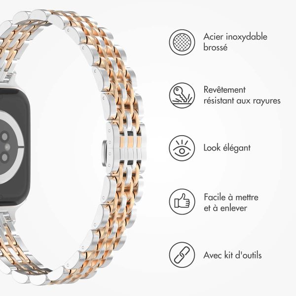 Selencia Bracelet en acier slim style Jubilee Apple Watch | 38/40/41/42 mm - Argent & Or Rose