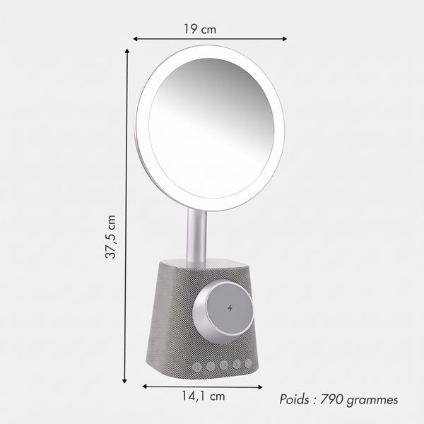 imoshion Miroir de maquillage avec haut-parleur Bluetooth et chargeur sans fil - Argenté