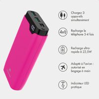 imoshion Batterie externe 20 000 mAh - Chargeur rapide 22,5 W - USB-C / USB-A - Rose vif