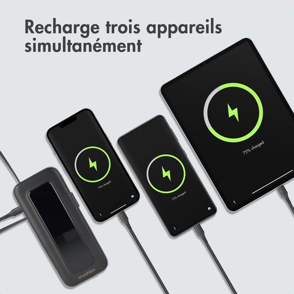 imoshion Batterie externe avec câble rétractable 10 000 mAh - Power Delivery - USB-C + Lightning - Noir