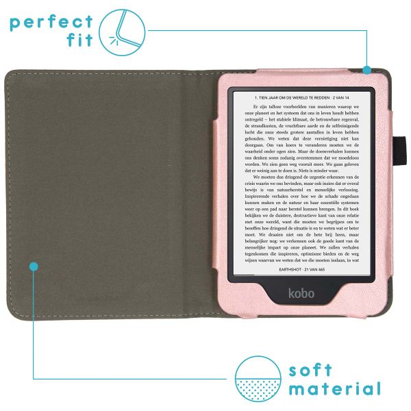 imoshion Étui de liseuse portefeuille en cuir végan Kobo Clara 2E / Tolino Shine 4 - Rose Doré