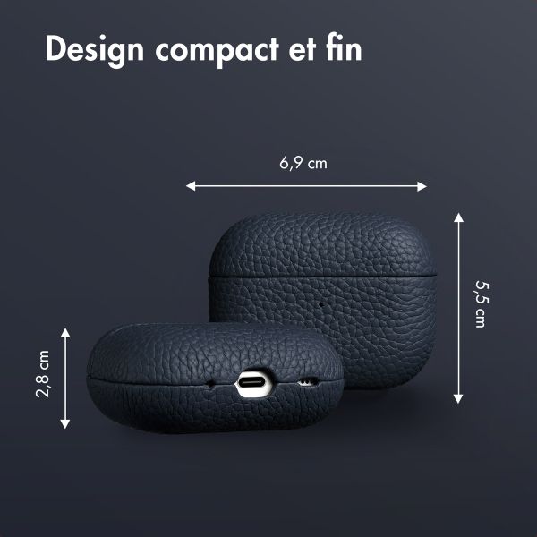 Accezz Coque en cuir véritable  Apple AirPods Pro 2 - Bleu foncé