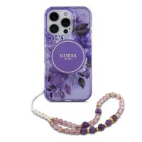 Guess MagSafe IML Flowers Case avec beads strap Apple iPhone 15 Pro Max - Purple