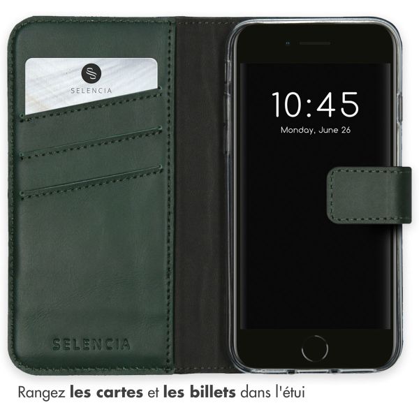 Selencia Étui portefeuille en cuir véritable Apple iPhone SE (2022 / 2020) / 8 / 7 / 6(s) - Vert