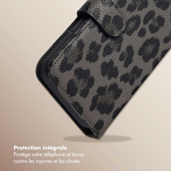 Selencia Étui de télephone portefeuille imprimé léopard Sabi Apple iPhone 17e / 16e - Midnight Black