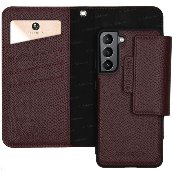 Selencia Etui portefeuille serpent amovible 2-en-1 Llyr Samsung Galaxy S21 Plus - Rouge foncé