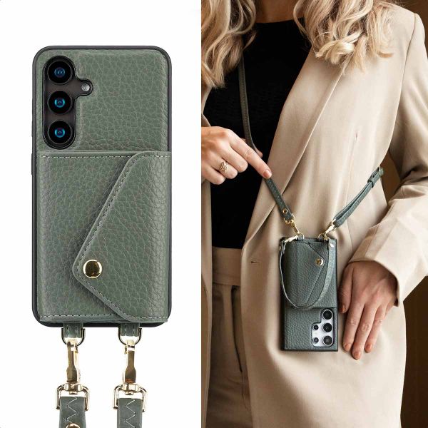 Selencia Coque de télephone Sera avec cordon et porte-cartes enveloppe Samsung Galaxy S24 - Sage Green