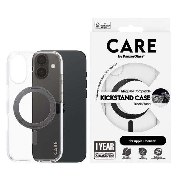 CARE by PanzerGlass Coque Kickstand MagSafe Apple iPhone 16 - Noir