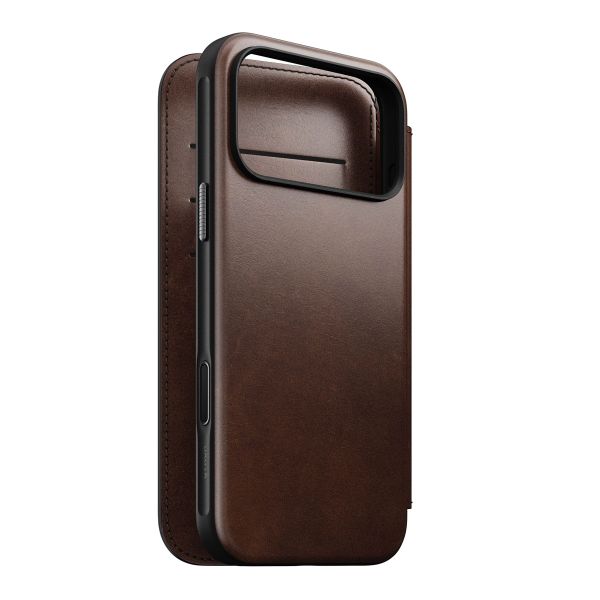 Nomad Étui de style livre folio moderne en cuir Horween avec MagSafe Apple iPhone 17 Pro Max - Rustic Brown