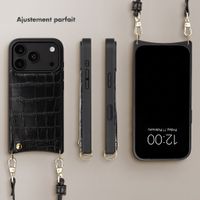 Selencia Coque de télephone Nova Croco avec cordon et porte-cartes Apple iPhone 18 Pro Max / 17 Pro Max - Noir