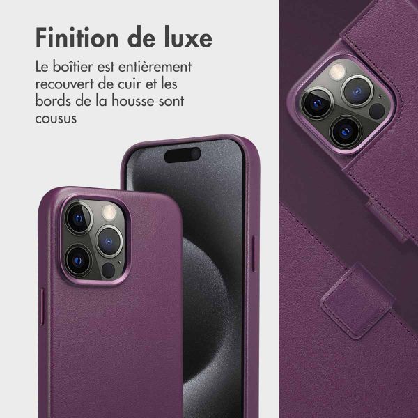Accezz Étui de télephone portefeuille en cuir 2-en-1 avec MagSafe Apple iPhone 15 Pro Max - Heath Purple