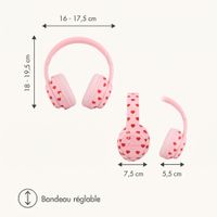 imoshion Casque sans fil pour enfants LED Light - Limiteur de décibels - Avec câble AUX - Cœurs