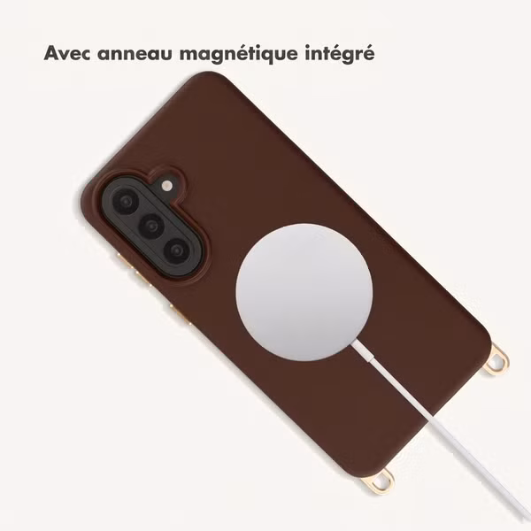 Selencia Coque arrière Rivièra avec MagSafe avec crochets amovibles Samsung Galaxy A57 (5G) - Choco Brown
