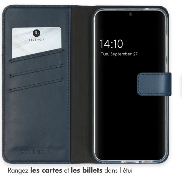 Selencia Étui portefeuille en cuir véritable Samsung Galaxy S23 FE - Bleu