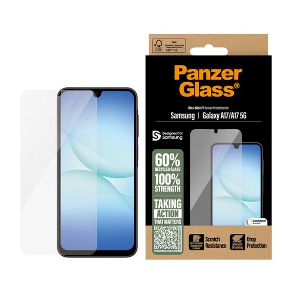 PanzerGlass Protection d'écran Ultra-Wide Fit Anti-bactérienne avec applicateur Samsung Galaxy A17 (5G) / (4G)