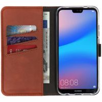 Selencia Étui portefeuille en cuir véritable Huawei P20 Lite - Marron clair