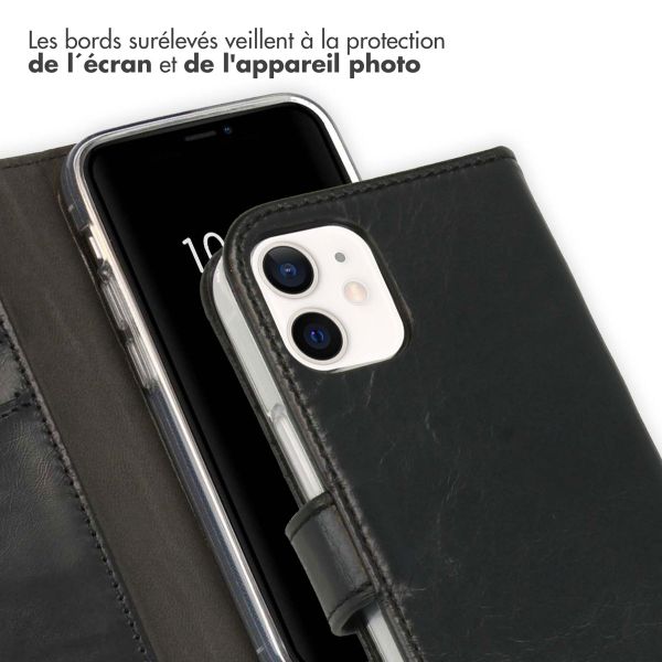 Selencia Étui portefeuille en cuir véritable Apple iPhone 12 Mini - Noir