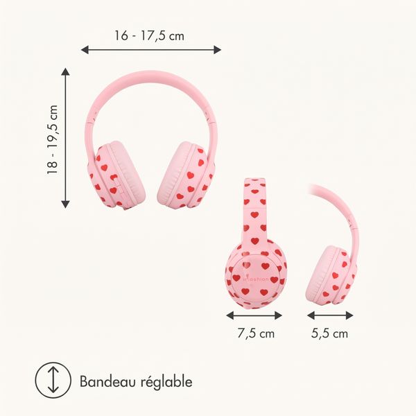 imoshion Casque sans fil pour enfants LED Light - Limiteur de décibels - Avec câble AUX - Cœurs