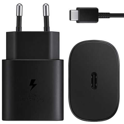 Samsung Câble USB-C vers USB-C d'origine - 1 mètre - 25 watts + adaptateur de recharge rapide USB-C d'origine - 25 watts - Noir