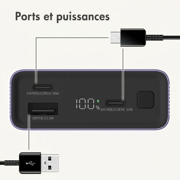 imoshion Ultra Series Aluminium Batterie externe 20.000 mAh - Charge rapide jusqu'à 33 watts - Tropical Violet