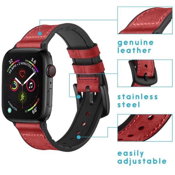 imoshion Bracelet en cuir véritable Apple Watch | 38/40/41/42 mm - Rouge