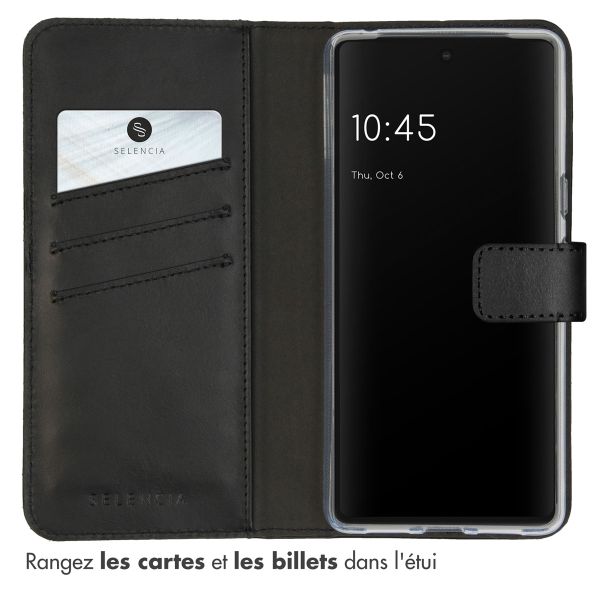 Selencia Étui portefeuille en cuir véritable Google Pixel 7 - Noir