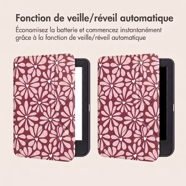 imoshion Étui de liseuse portefeuille design Pliable Kobo Clara Colour / BW - Bloom Love Blush
