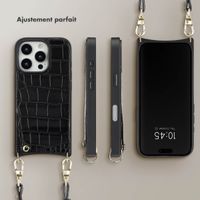 Selencia Coque de télephone Nova Croco avec cordon et porte-cartes Apple iPhone 16 Pro - Noir